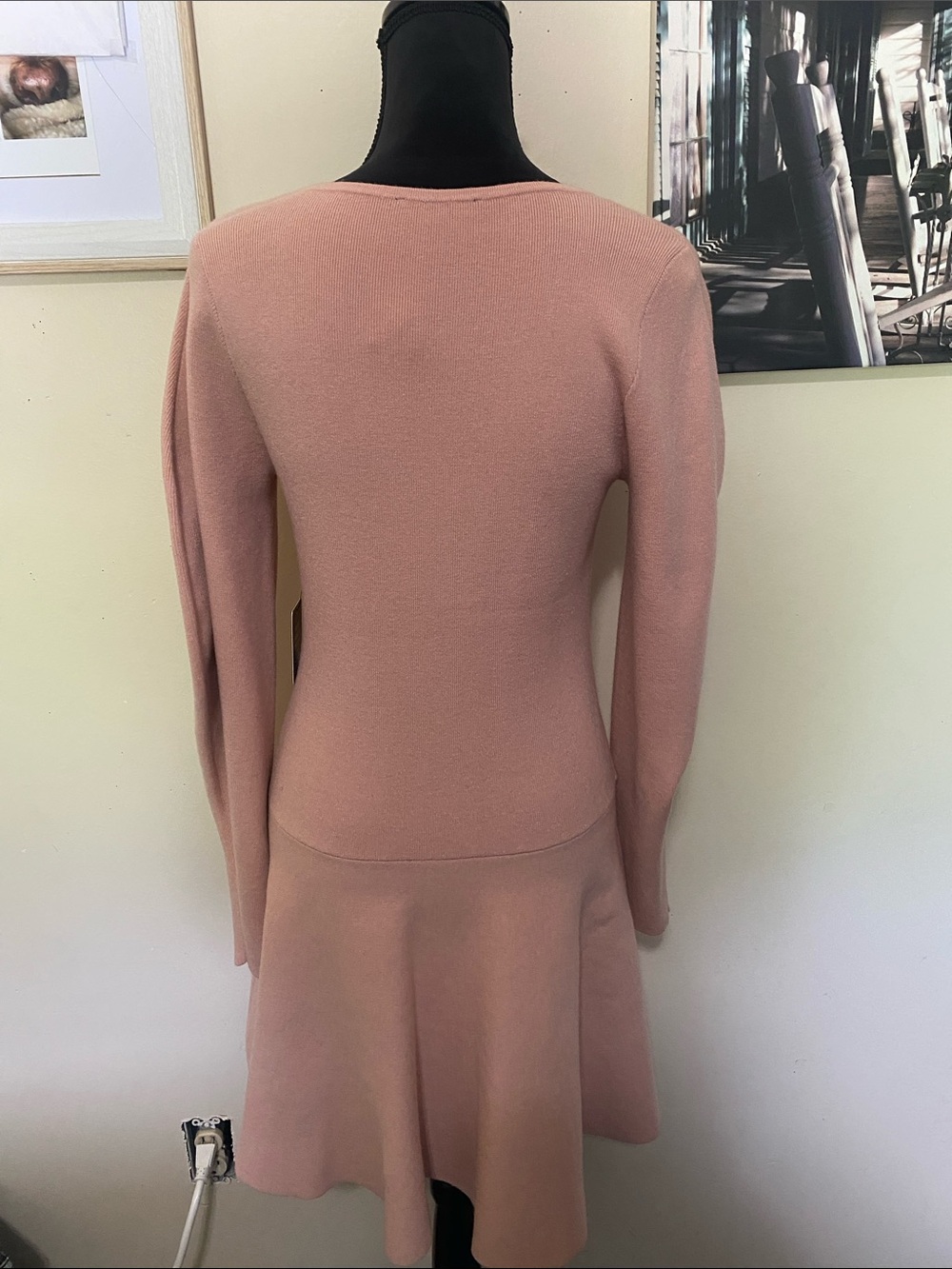 Express Blush Pink Long-Sleeve Knit Sweater Fit-and-Flare Dress Sz Medium - Picture 3 of 6